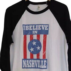I Believe in Nashville Ringer 3/4 Sleeve T-Shirt XL Cowgirl Country Rockabilly